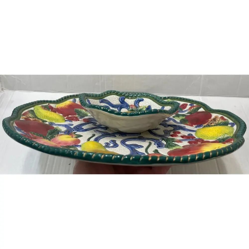 FITZ & FLOYD Classic FRUIT‎ SERVER DISH PLATTER CHIP DIP TRAY apple pear berries